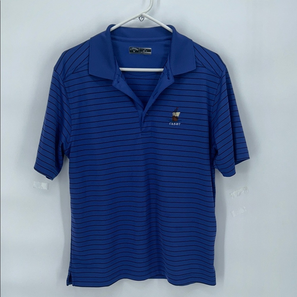 Callaway Striped Golf Polo Shirt Blue Black Cabot Logo Size S Mens - Picture 3 of 11